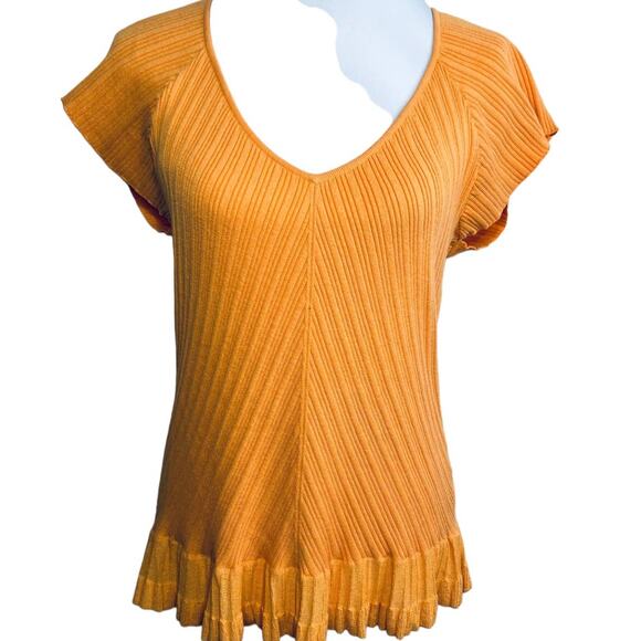 J. Jill Orange Ribbed Ruffle Edge Tee Top Blouse Large - Picture 3 of 16